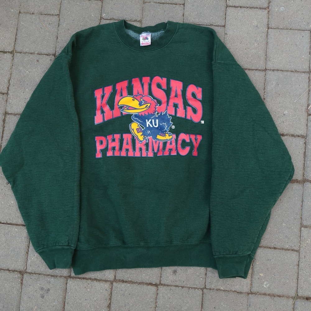 Vintage 90s University of Kansas PHARMACY Sweatshirt Mens Lg Crewneck USA Made